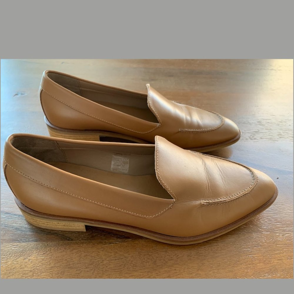 Italian Leather Tan Loafer - 1" stacked heel